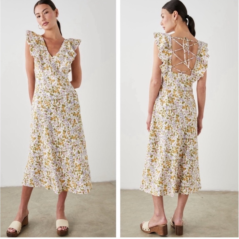 Rails Constance floral midi linen dress tansy white. Size XL